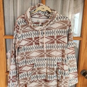 AMPERSAND AVE Aztec Pattern Hoodie - Brown and Cream